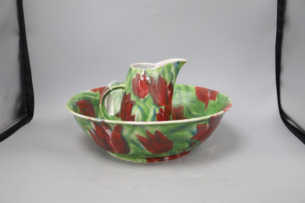 A Janice Tchalenko glazed jug and basin set, jug height 18cm